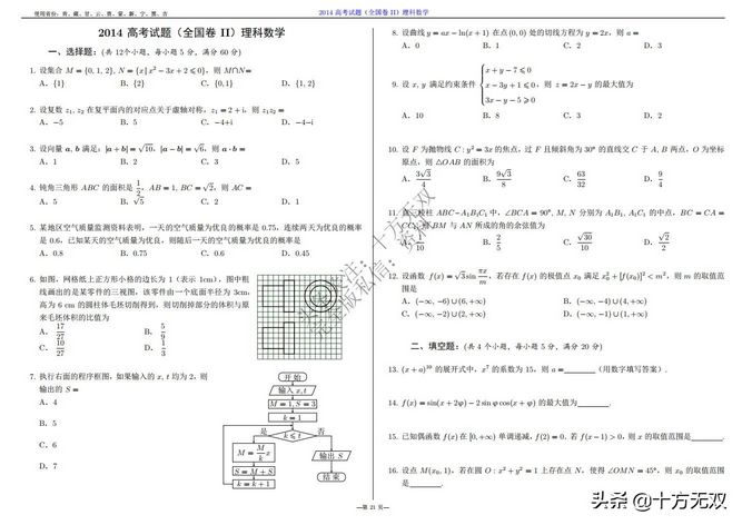 2012-2022全国高考数学真题试卷PDF高清打印版,2010至2022数学高考真题