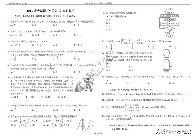 2012-2022全国高考数学真题试卷PDF高清打印版,2010至2022数学高考真题