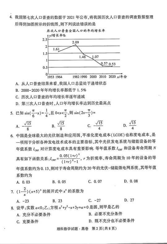 2022年全国卷(老高考地区)黑白卷押题卷理科数学试卷,2022高考各地用卷