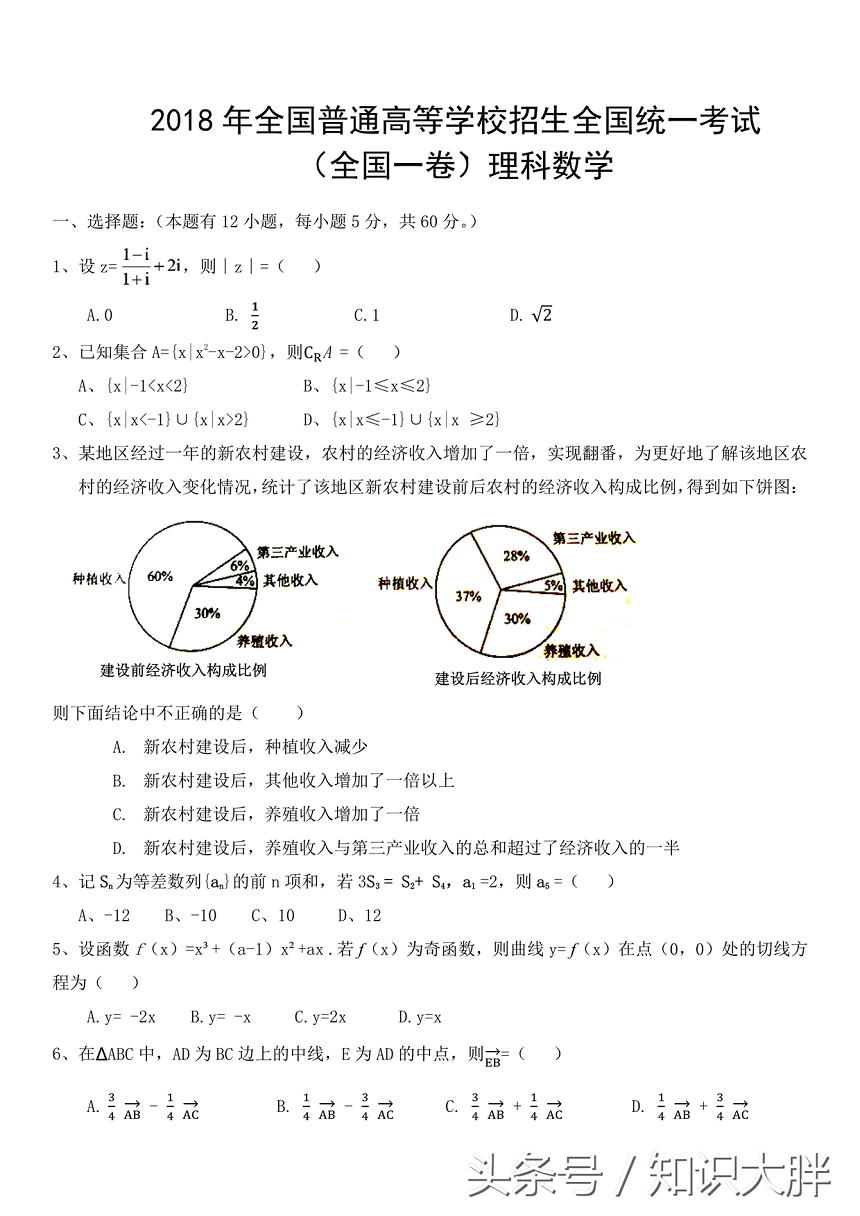 高考数学2018年全国卷1高考试卷含答案可打印版平时多联系,2018年高考理科数学全国卷1含详细答案