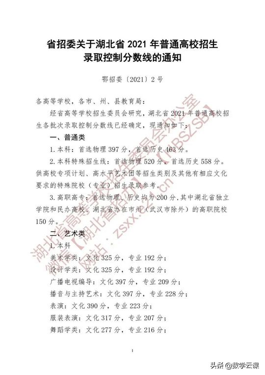 刚刚湖北省2021年高考分数线公布附一分一段表,湖北2021年高考分数线一览表