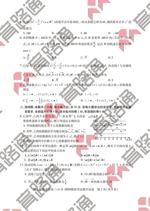 湖北省2022高三四月调考数学试卷和答案,2021湖北省高三四月调考数学答案